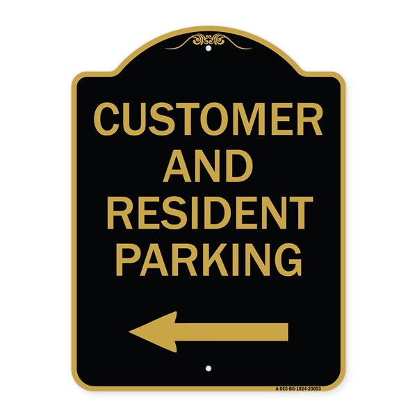 Reserved Parking Customer and Visitor Parking With Left Arrow, Black & Gold, A-DES-BG-1824-23053